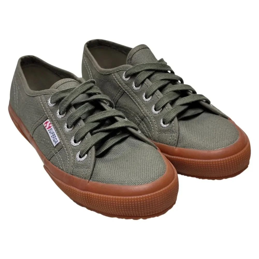 Superga 2750 COTU Classic Womens 5.5 Olive Green Canvas Sneakers Low Top